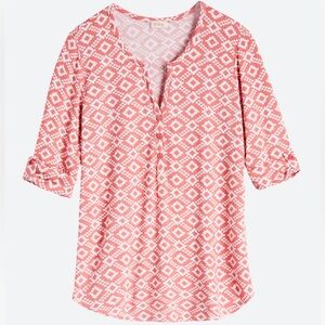 Pixley  - Edmond Henley Knit Top. Shirt.  Blouse. Size XL. Coral. Pink.